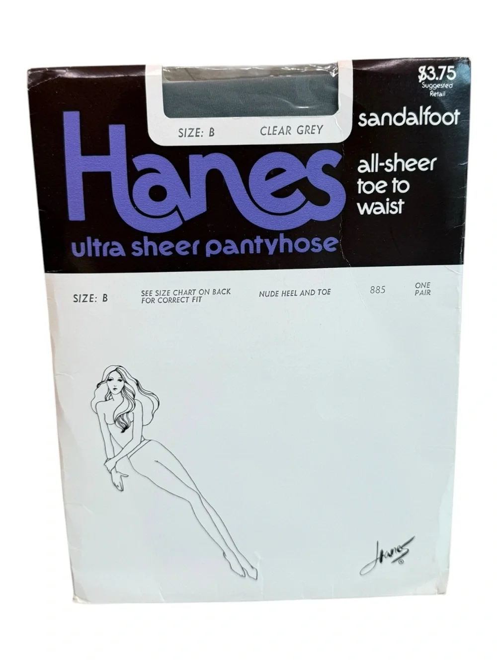 1982 Hanes Ultra Sheer Pantyhose Sheer To Waist Style 885 Size B Clear Grey